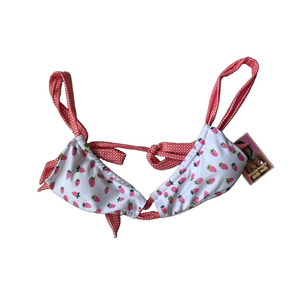 Strawberry Milk Mob Bikini Top Strawbaby Womens Kawaii Softcore Girly Size Small
